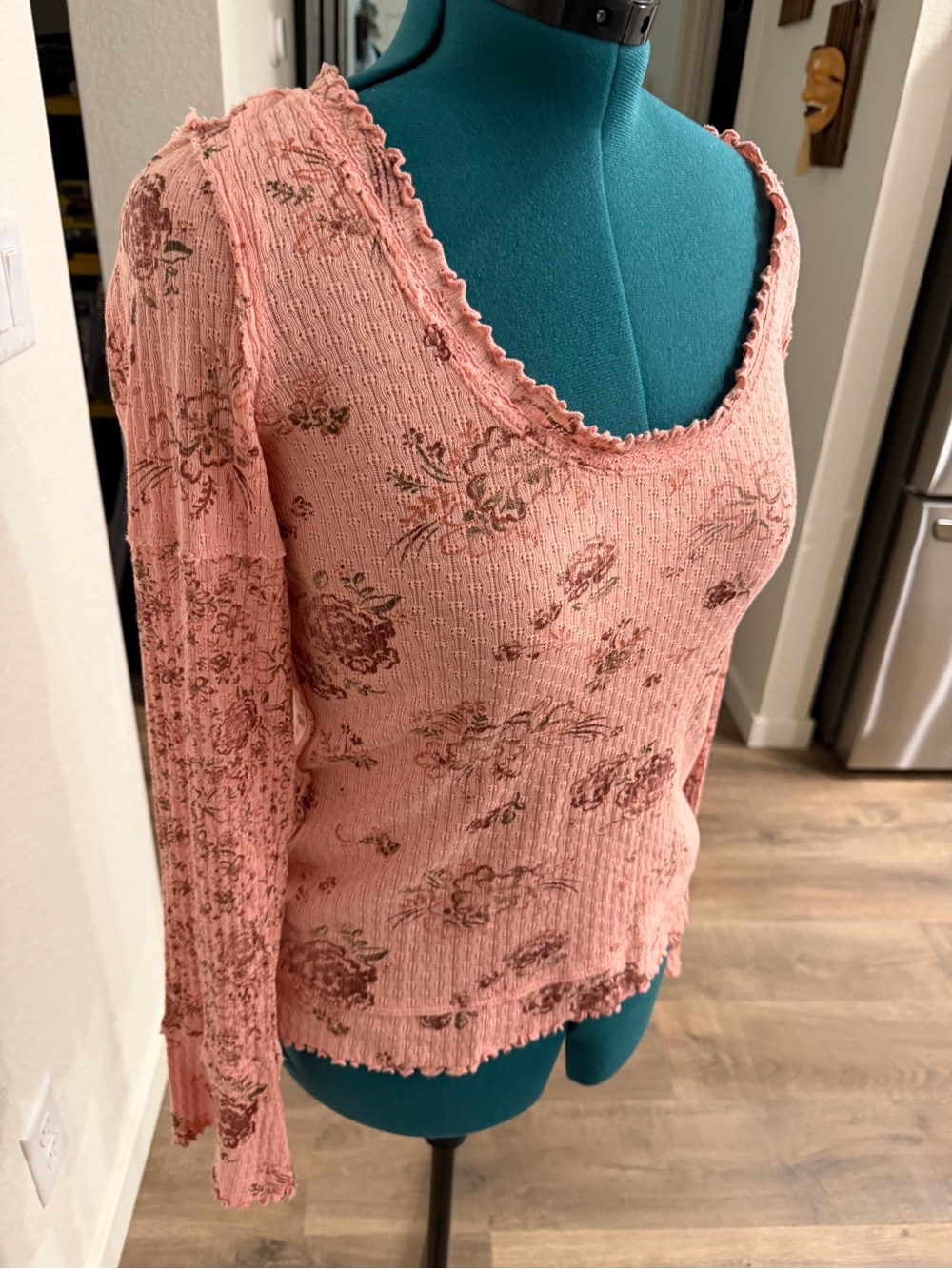 We The Free Rose Pink Ruffle-Trim Knit Top